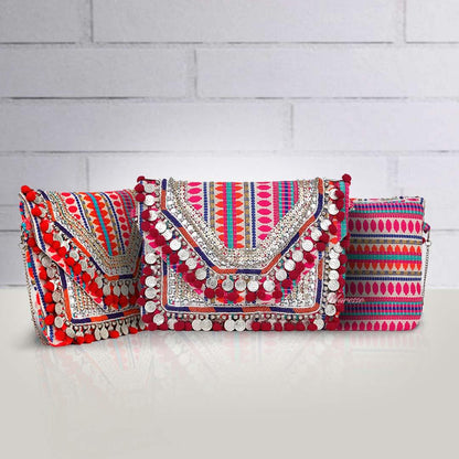 Women Ethnic Embellished Handmade Designer Boho Bag (Pink Perfection)