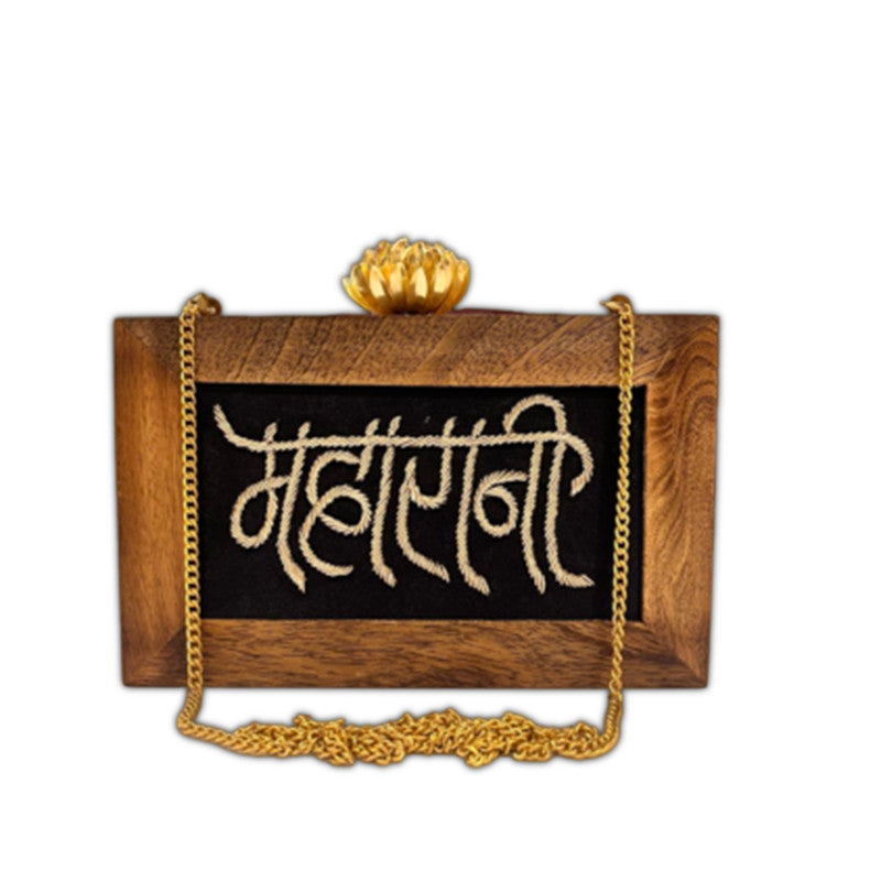 Handcrafted Women Maharani Embroidery Wooden Clutch for Women