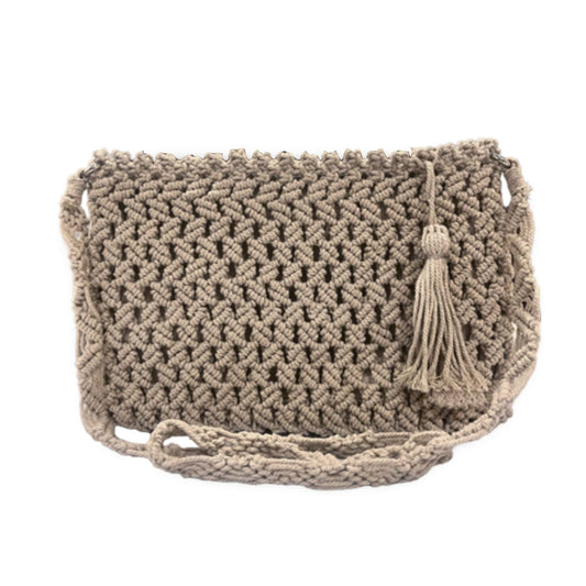 Handcrafted Beige Macrame Crossbody Bag for Women (BeigeBliss)