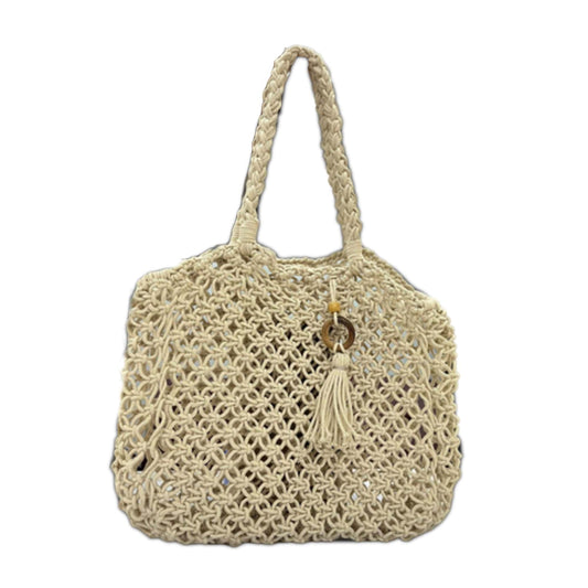 Hancrafted Macrame Beige Handbag for Women (WovenAura)