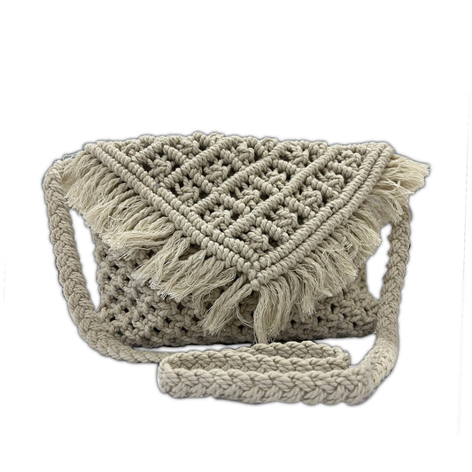 Handcrafted Beige Macrame Crossbody Bag for Women (Nomad)