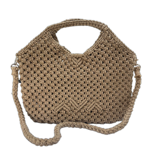 Handcrafted Brown Macrame Tote Bag for Women (FloralIvory)