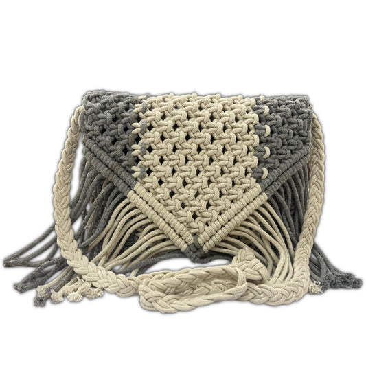 Handcrafted Macrame Grey Sling Bag for Women (Mistletoe)