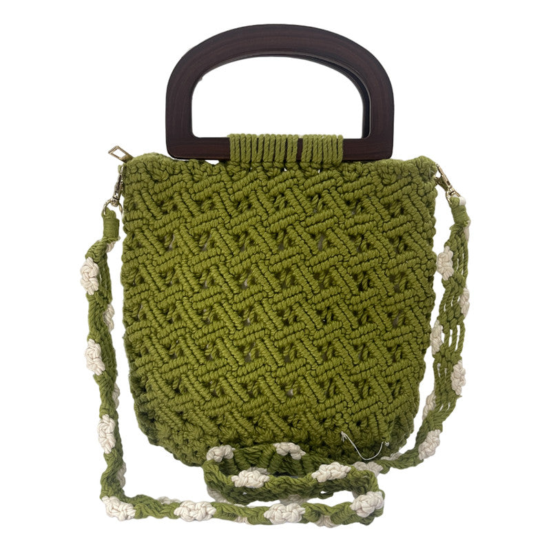 Handcrafted Green Macrame Tote Bag for Women (ChicGreen)