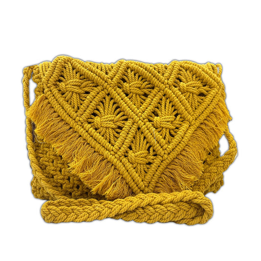 Handcrafted Macrame Crossbody Bag with Fringe (Soleil)