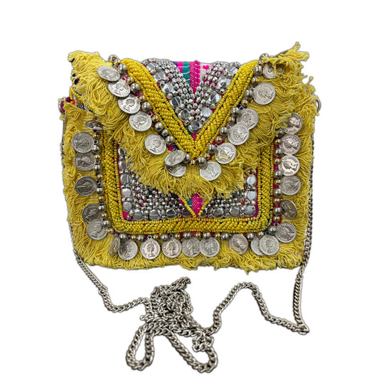 Women Ethnic Embellished Handmade Yellow Boho Bag