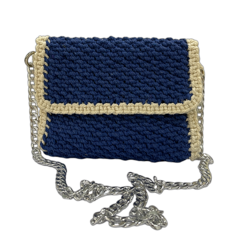 Handcrafted Crochet Blue Purse with Shoulder Strap for Women (BlueLuxe)