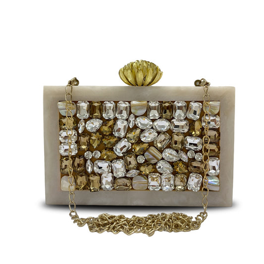 Handcrafted Resin Clutch with Embellished Stones for Women (Monolith)