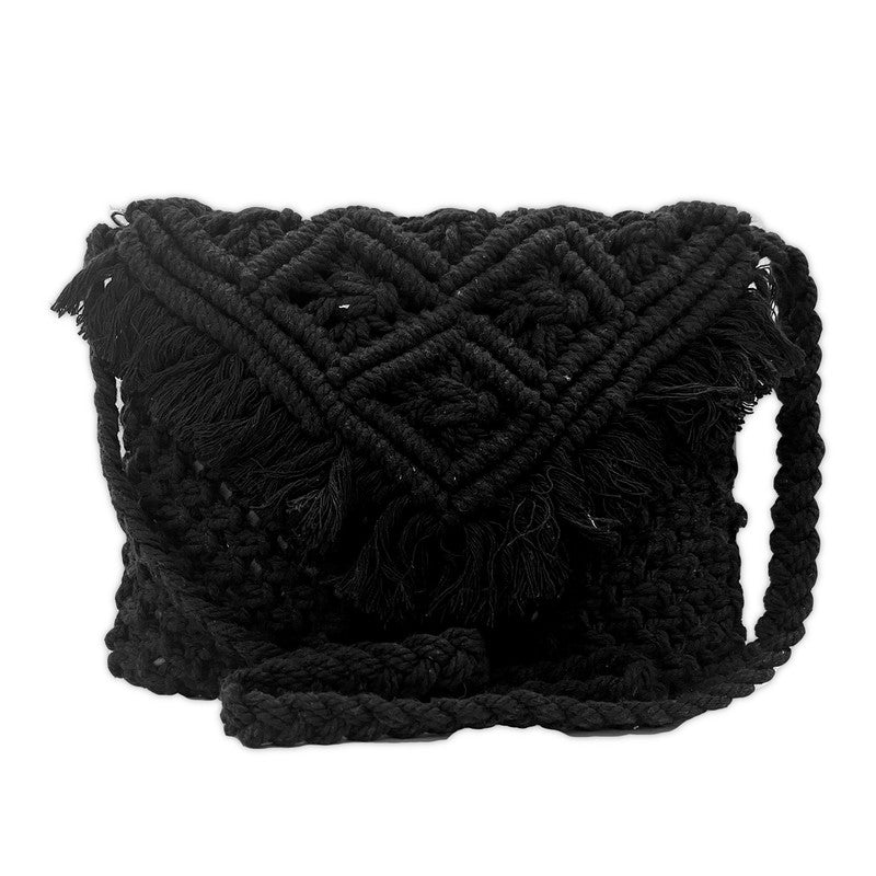 Handcrafted Macrame Black Crossbody Bag for Women (Morphe)