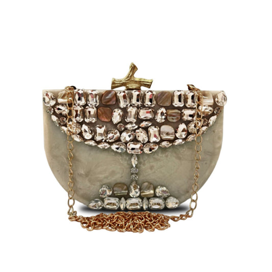 Handcrafted Resin Clutch with Embellished Stones for Women (Embrace)