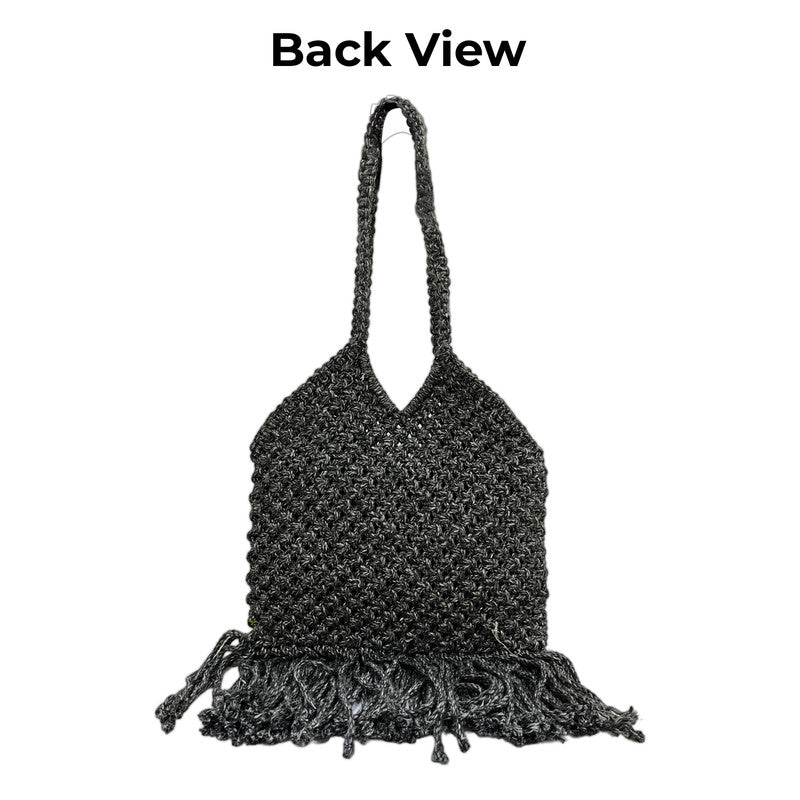 Handcrafted Black Macrame Shoulder Bag for Women (Shadow)