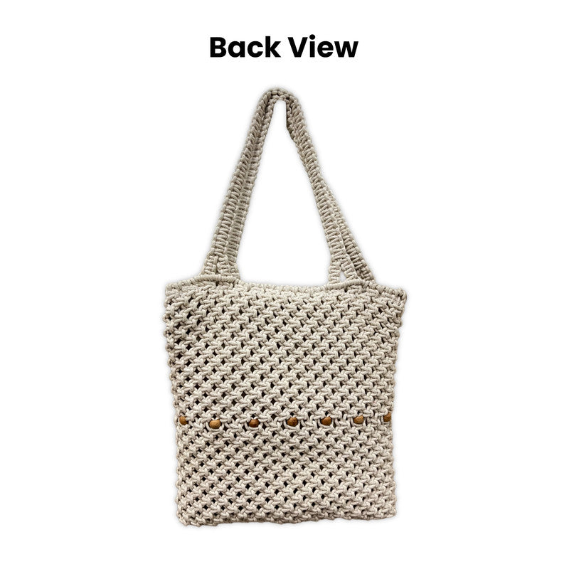 Handcrafted Macrame Tote Bag with Braided Handles (SnowLoom)