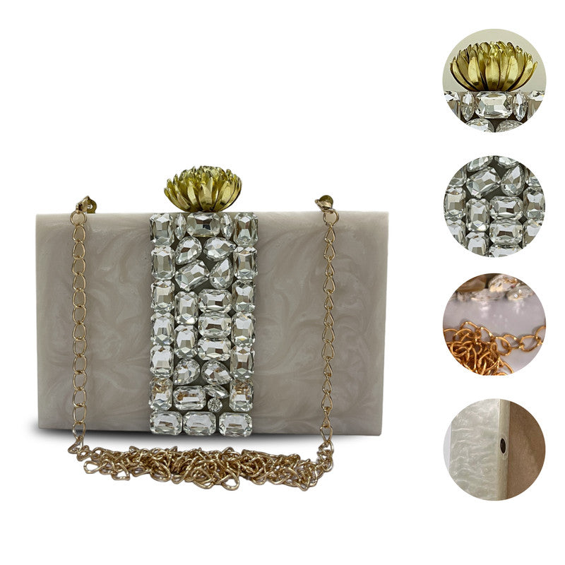 Handcrafted Resin Clutch with Embellished Stones for Women (Core)