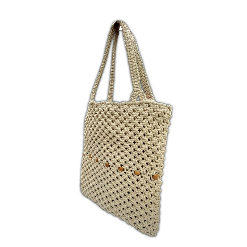 Handcrafted Macrame Tote Bag with Braided Handles (SnowLoom)