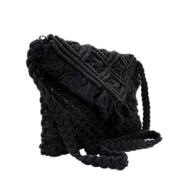 Handcrafted Macrame Black Crossbody Bag for Women (Morphe)