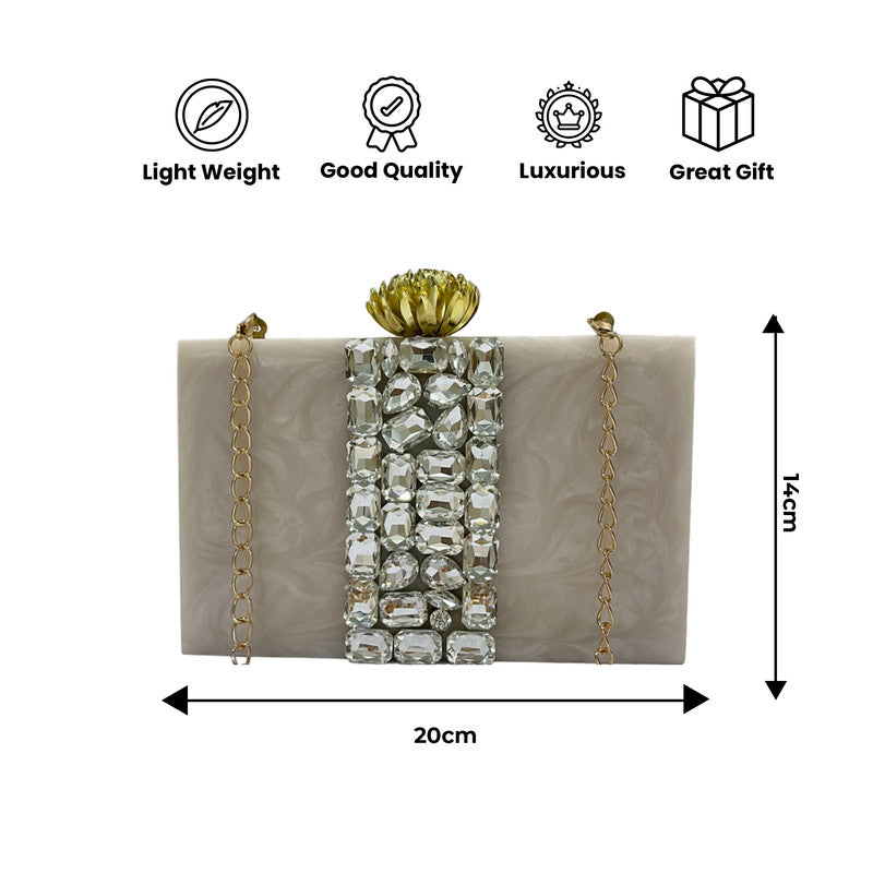 Handcrafted Resin Clutch with Embellished Stones for Women (Core)