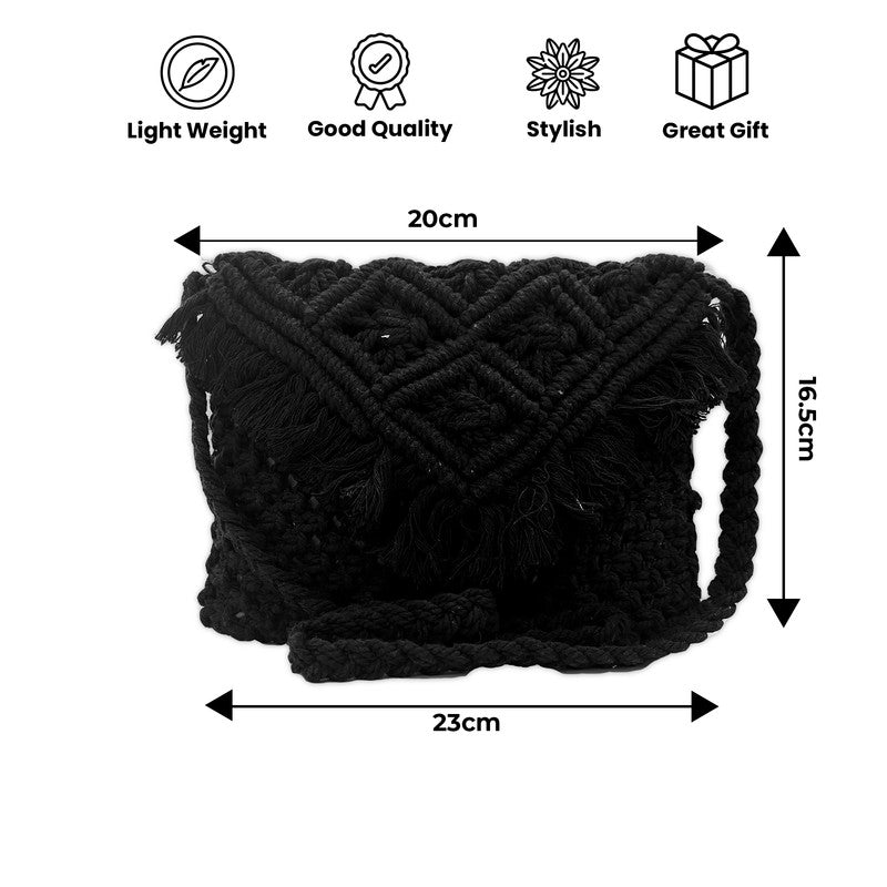 Handcrafted Macrame Black Crossbody Bag for Women (Morphe)