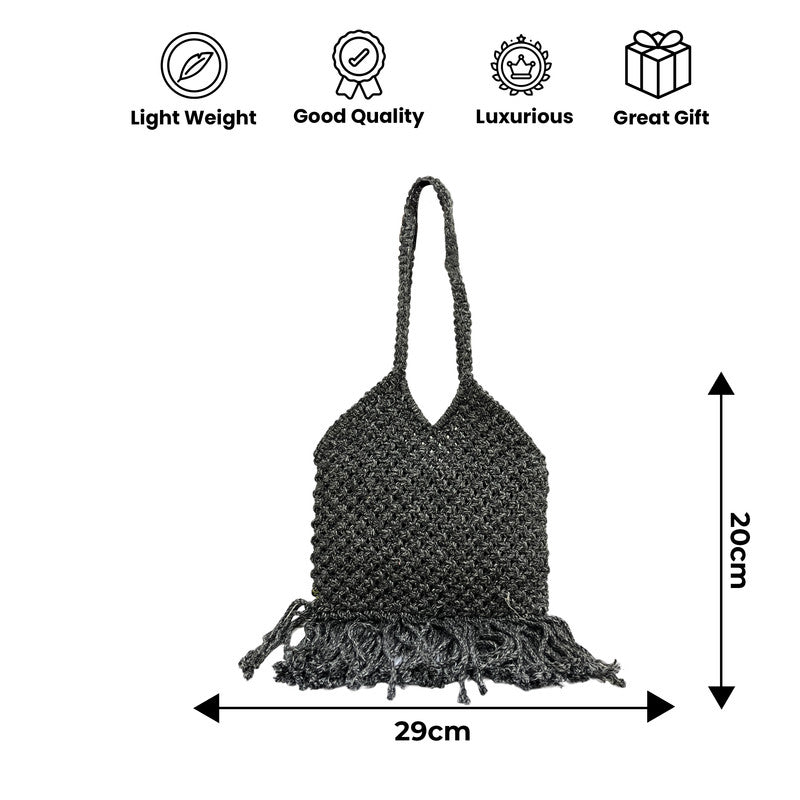 Handcrafted Black Macrame Shoulder Bag for Women (Shadow)