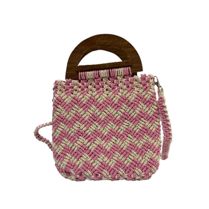 Handmade Pink & Beige Macrame Bag for Women (RosewoodChic)