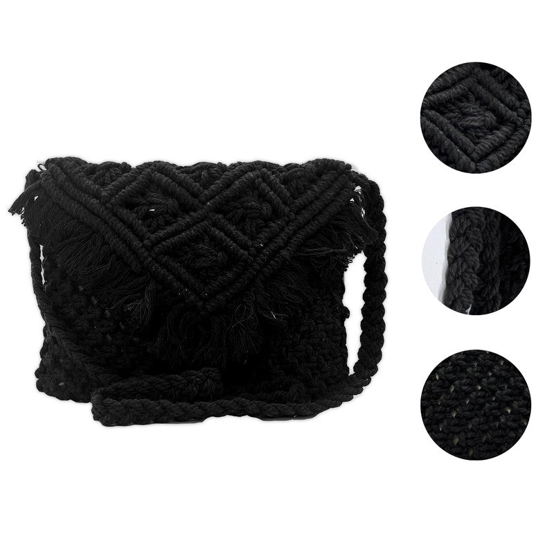 Handcrafted Macrame Black Crossbody Bag for Women (Morphe)