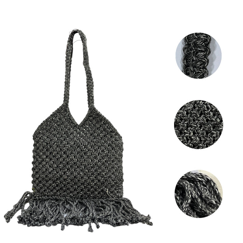 Handcrafted Black Macrame Shoulder Bag for Women (Shadow)