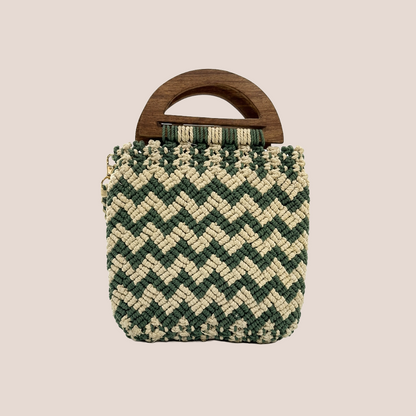 Handmade Green & Beige Chevron Macrame Bag for Women (MintyLoom)