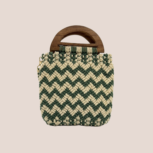 Handmade Green & Beige Chevron Macrame Bag for Women (MintyLoom)