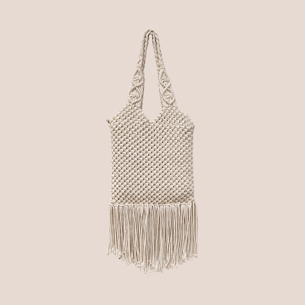 Handcrafted Macrame Tote Bag with Braided Handles for Women (WhiteBreeze)