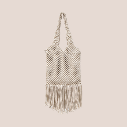 Handcrafted Macrame Tote Bag with Braided Handles for Women (WhiteBreeze)