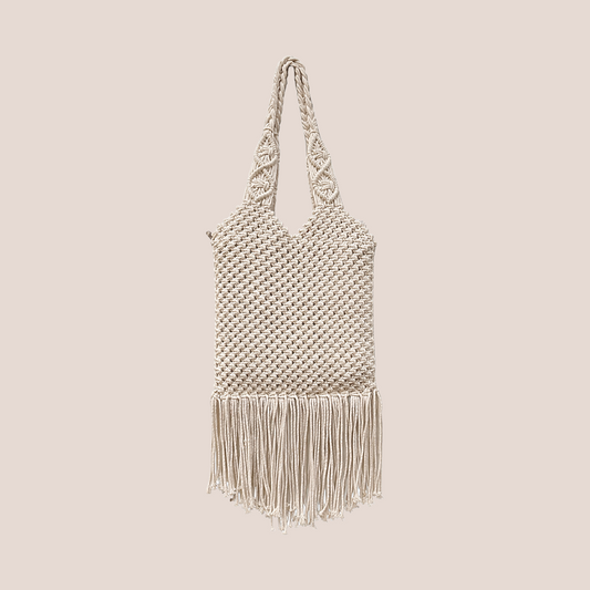Handcrafted Macrame Tote Bag with Braided Handles for Women (WhiteBreeze)