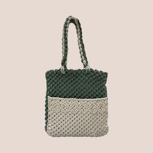 Handcrafted White and Olive Green Macrame Bag for Women ( OliveFrost)