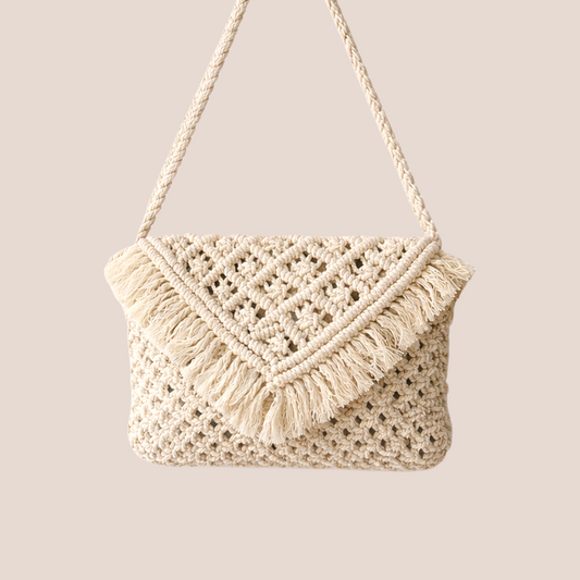 Handcrafted Beige Macrame Crossbody Bag for Women (Nomad)