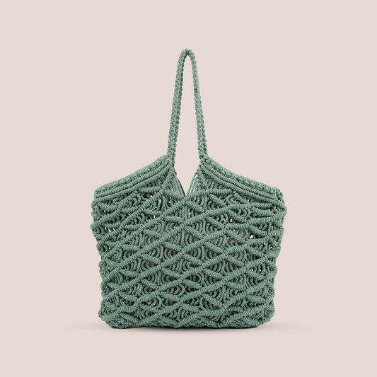Handcrafted Macrame Green Tote Bag for Women (Seafoam Serenity)
