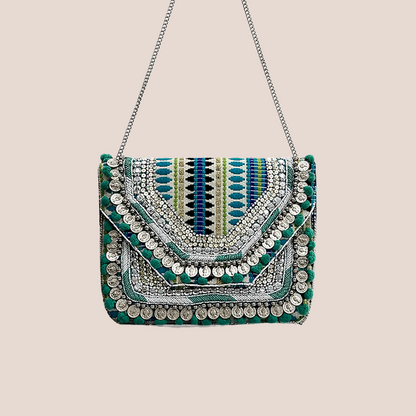 Women Ethnic Embellished Handmade Designer Boho Bag (Evergreen)