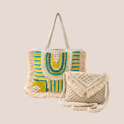 Maresse Boho Duo Bag Set – Beaded Tote & Macrame Sling