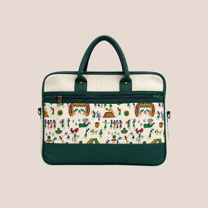 Maresse Green Printed Jute Laptop Bag for Men and Women