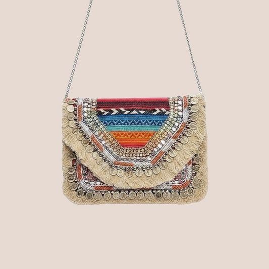 Women Ethnic Embellished Handmade Designer Boho Bag (Rainbow Riot)