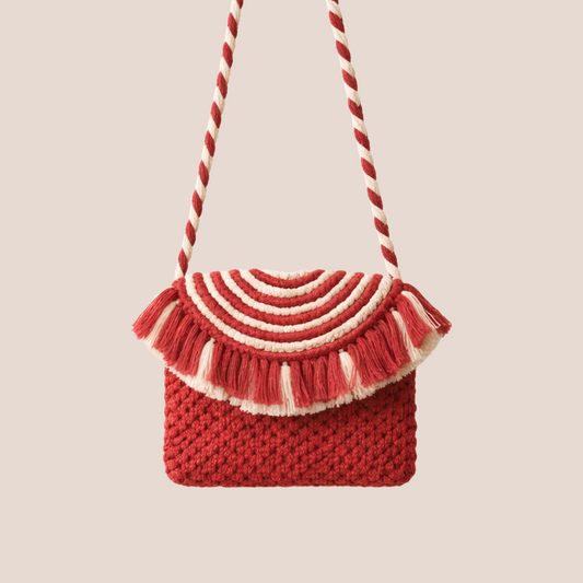Handcrafted Pink and Beige Handmade Macrame Bag for women (BerryFringe)