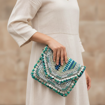 Women Ethnic Embellished Handmade Designer Boho Bag (Evergreen)