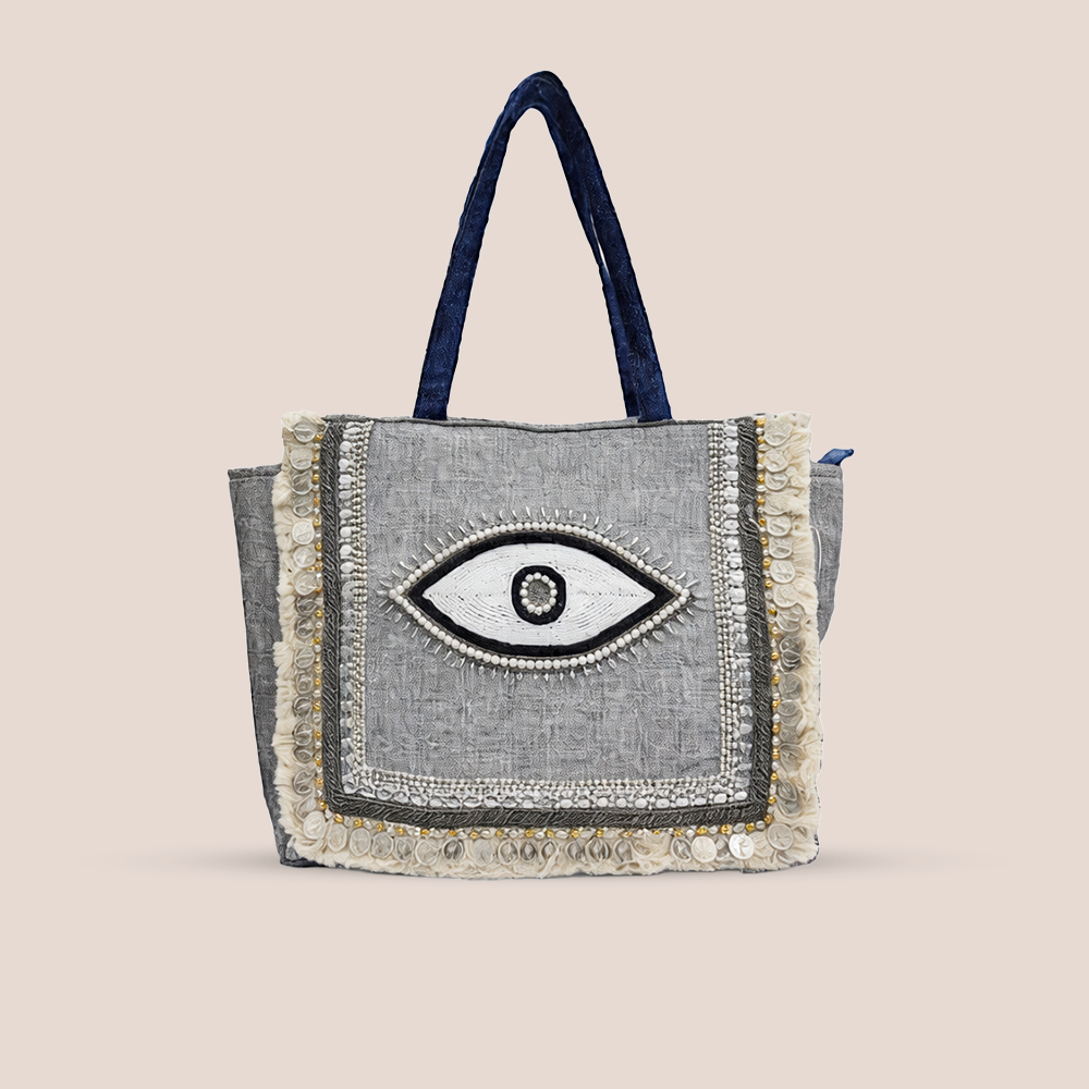 Handcrafted Boho Chic Combo- Maresse Evil Eye Boho Tote & Macrame Sling Bag