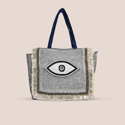 Handcrafted Boho Chic Combo- Maresse Evil Eye Boho Tote & Macrame Sling Bag