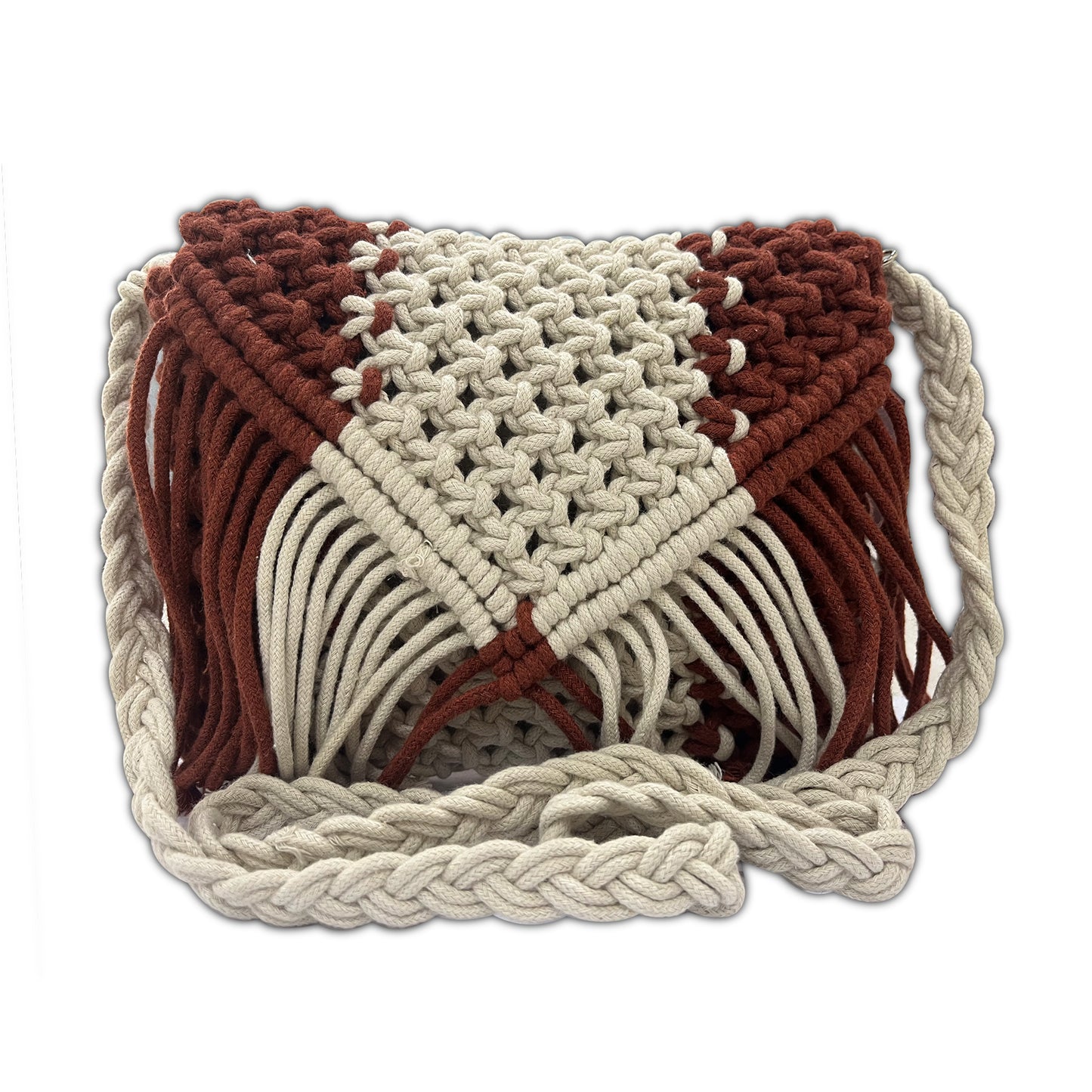 Handcrafted Macrame Maroon & Cream Sling Bag for Women (Dune)