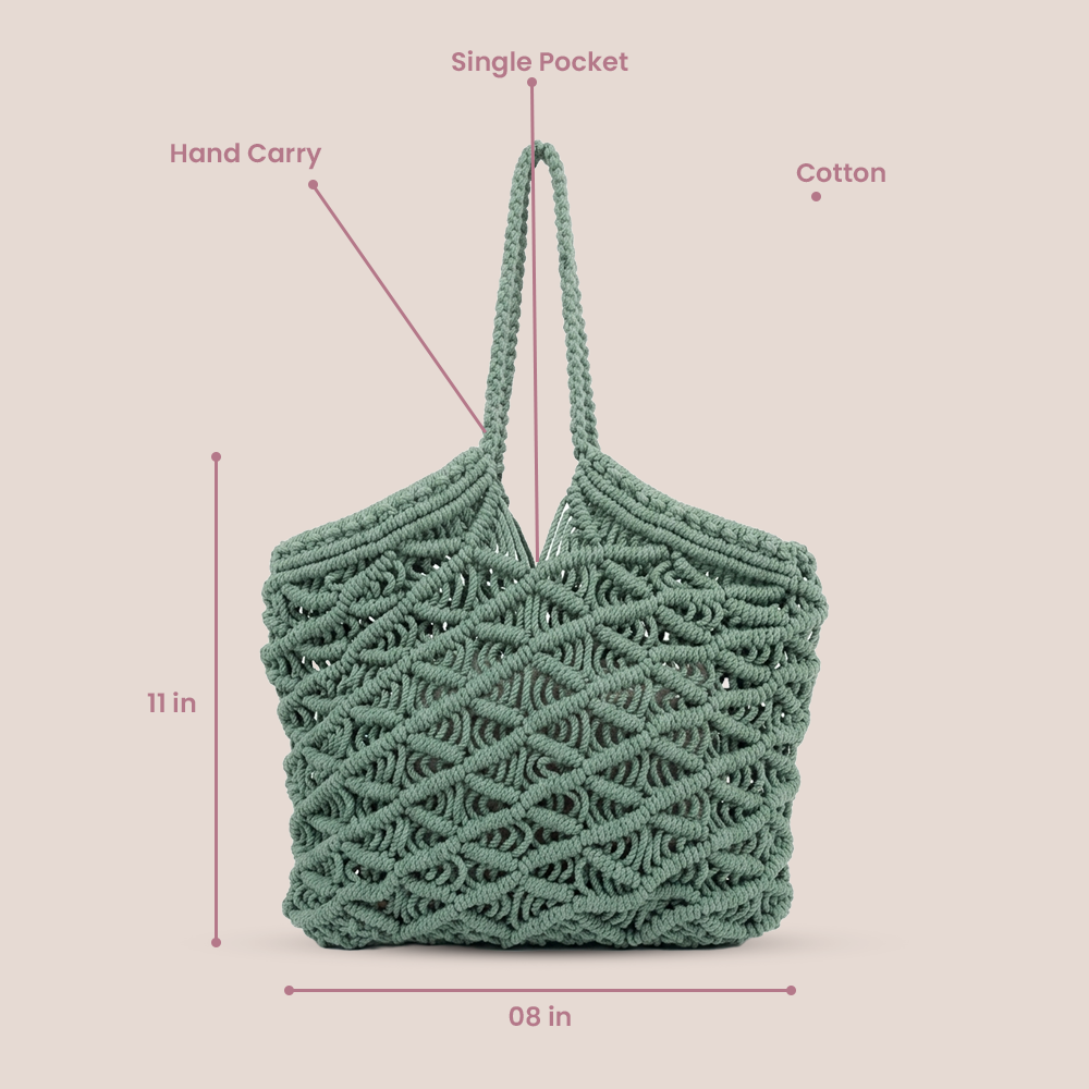 Handcrafted Macrame Green Tote Bag for Women (Seafoam Serenity)