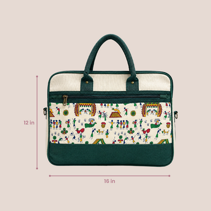 Maresse Green Printed Jute Laptop Bag for Men and Women