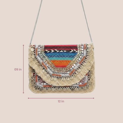 Women Ethnic Embellished Handmade Designer Boho Bag (Rainbow Riot)