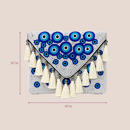 Handcrafted White & Blue Banjara Boho Bag for Women