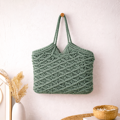 Handcrafted Macrame Green Tote Bag for Women (Seafoam Serenity)