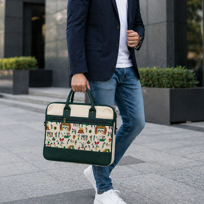Maresse Green Printed Jute Laptop Bag for Men and Women