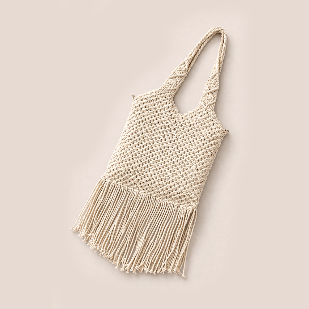 Handcrafted Macrame Tote Bag with Braided Handles for Women (WhiteBreeze)
