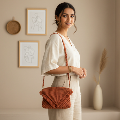 Handcrafted Crochet Macrame Bag with Tassel for Women (VinoCharm)